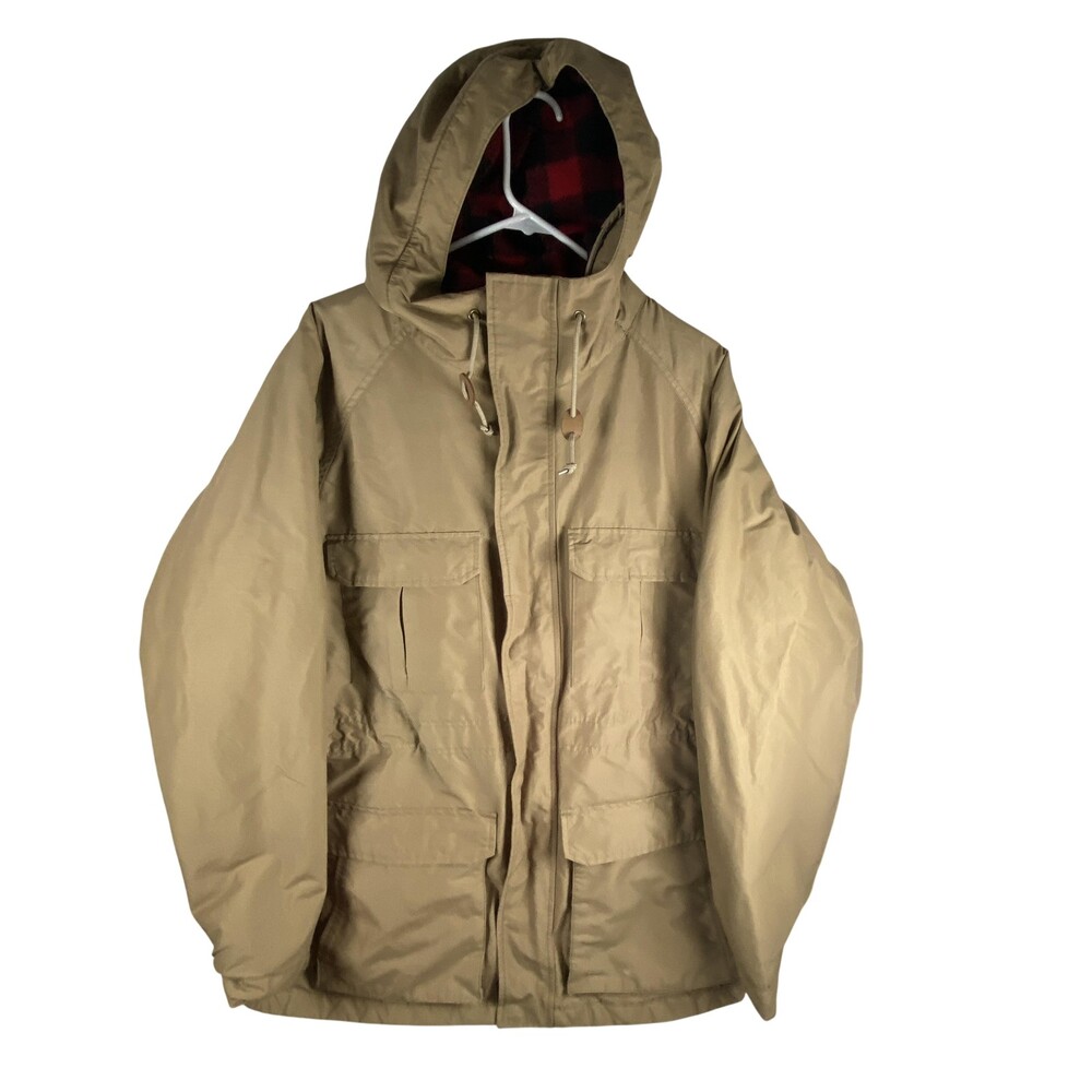 L.L.Bean Jacket Mens XL Beige Thinsulate Hooded Canvas Parka Wool Lined